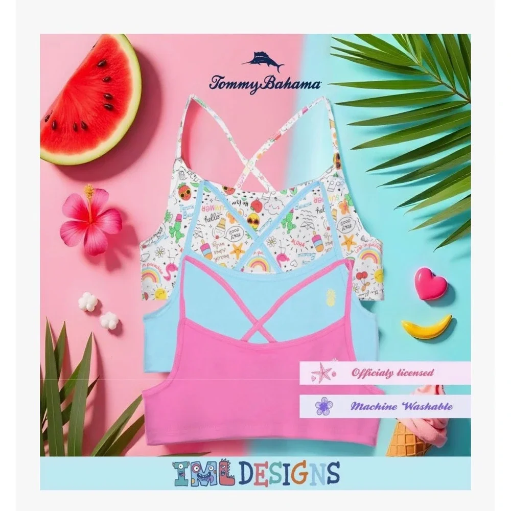 Tommy Bahama Girls Bralette 3pk Cotton, Comfort, Training Sports Bra Set sz 6‎